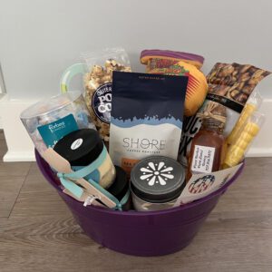 basket with coffee and honey and other goodies